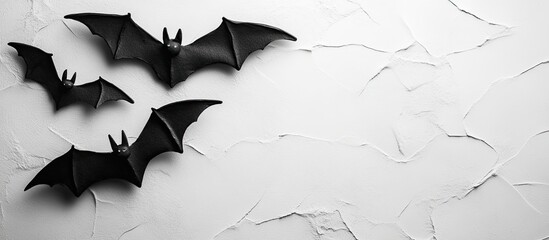 Poster - Top view of Halloween crafts featuring a bat on a monochrome background with copyspace for text Halloween theme