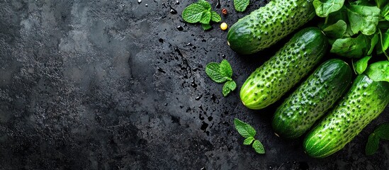Fototapete - Fresh cucumbers on a white and black textured background Organic vegetarian vegetables Ingredients for salad Healthy food Copy space Area for text