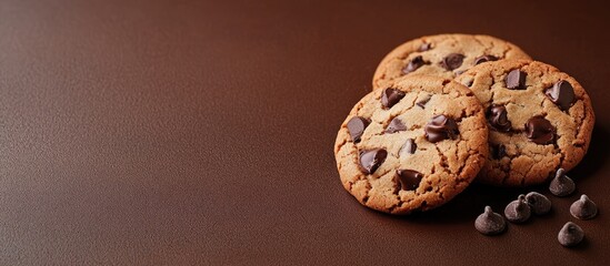 Aufkleber - Chocolate Cookies stock photos Cookies placed on a brown backdrop Biscuit on a brown surface with copyspace for text