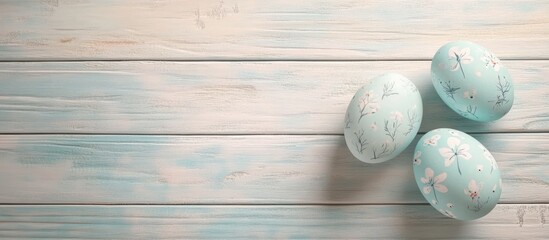 Poster - two Easter eggs on a light wooden background with copyspace