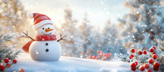 Poster - A snowman in his winter wonderland is anticipating Christmas. with copy space image. Place for adding text or design