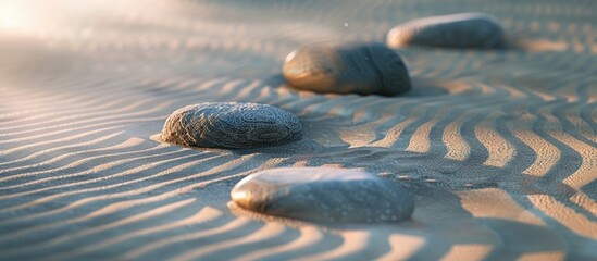 Poster - stones on the sand featuring patterns zen idea. with copy space image. place for adding text or desi