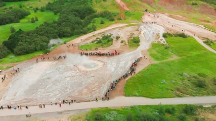 Wall Mural - Aerial view of Strokkur, Geysir Geothermal Area, Iceland