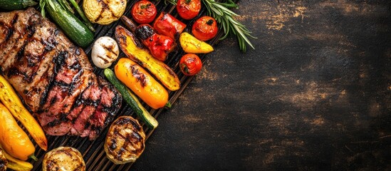 Leinwandbilder - Grilled vegetables and meat. with copy space image. Place for adding text or design