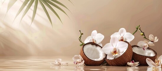 Aufkleber - Coconut and orchid spa. with copy space image. Place for adding text or design