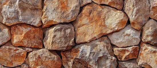 Poster - Wall with stone texture Brown rocks in various shapes copy space