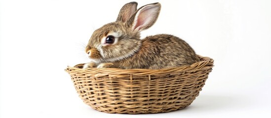 Aufkleber - Studio image of a domestic rabbit in a basket against a white background. with copy space image. Place for adding text or design