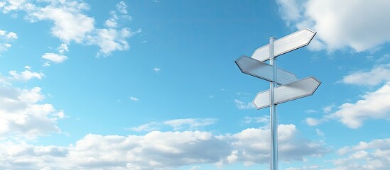 Empty three way direction signpost set against a blue sky background. with copy space image. Place for adding text or design