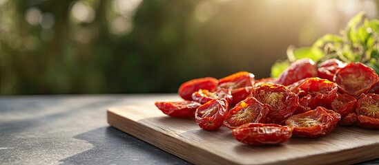 Poster - dried tomatoes in the sun. with copy space image. Place for adding text or design