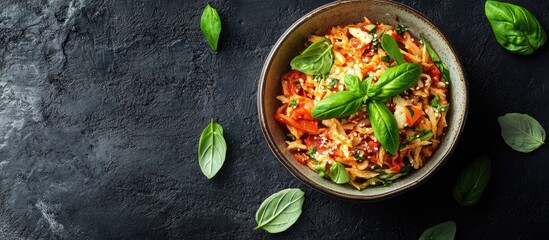 Aufkleber - Korean catot snack salad in a bowl garnished with basil leaves. with copy space image. Place for adding text or design