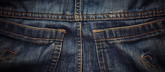 Poster - blue jeans denim texture close up of back pocket from behind. with copy space image. Place for adding text or design