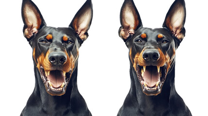 Poster - angry doberman dogs showcasing aggression on transparent background generative ai