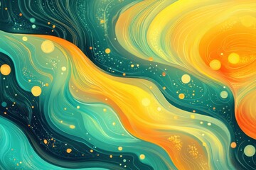 Leinwandbilder - Vibrant swirling abstract design with shades of yellow, turquoise, and orange suggesting cosmic movement