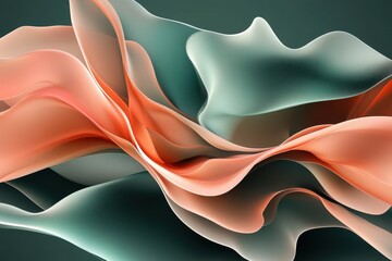 Leinwandbilder - Abstract curves in soft coral and teal colors creating a flowing, dynamic pattern on a dark background