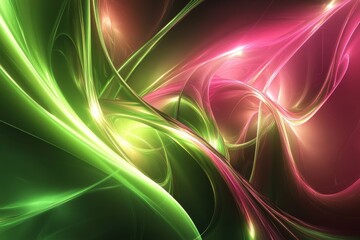 Leinwandbilder - Abstract light trails in vibrant pink and green colors creating a dynamic design on a dark background