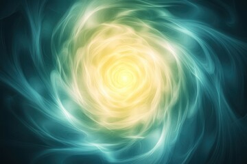 Leinwandbilder - Swirling ethereal light forming a luminous spiral in calming blue and yellow hues during a digital art creation