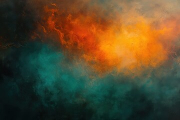 Leinwandbilder - Vibrant abstract art featuring a blend of orange, teal, and dark textures creating a dynamic atmosphere