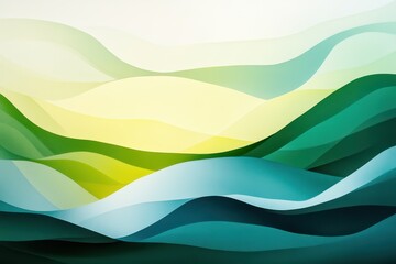 Leinwandbilder - Abstract green and blue waves create a serene landscape in soft pastel tones during daytime