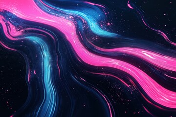 Leinwandbilder - Colorful abstract waves in blue and pink shimmer against a dark background with glowing hints of light