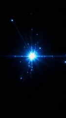 Poster - Vertical video of blue light burst emitting particles in dark space.