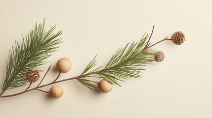 Minimalist christmas card design featuring pine branch and ornaments for elegant holiday greetings