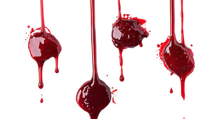 Poster - Collection of Dripping Blood Droplets on a Transparent Background Generative AI