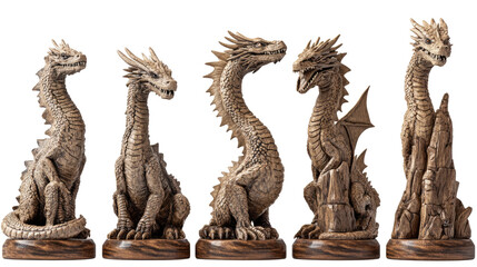 Poster - Intricate Dragon Figures on Transparent Background Generative AI
