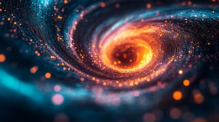 Wall Mural - a spiral galaxy with a bright orange spot in the center. the galaxy is filled with stars and dust, a