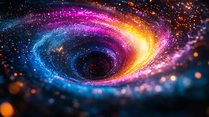 Wall Mural - a spiral galaxy with a bright blue center and a bright orange and yellow outer edge. the spiral is s