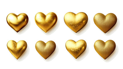 Poster - Set of Golden Heart Shapes Displayed on a Transparent Background Generative AI