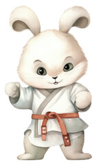 Wall Mural - png rabbit playing judo cartoon white cute.