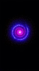Poster - Neon spiral galaxy with RGB colors on dark background, 3D animation.
