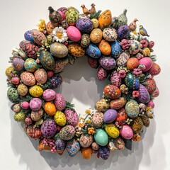 Wall Mural - Wreath of painted eggs on the wall