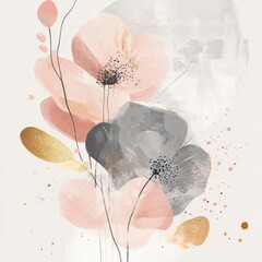 Wall Mural - Pink and Grey Flowers