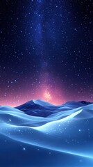 Poster - Stunning Starry Night Sky Over Snow-Covered Mountains with Vibrant Cosmic Glow and Ethereal Light in Serene Winter Landscape Photography Art