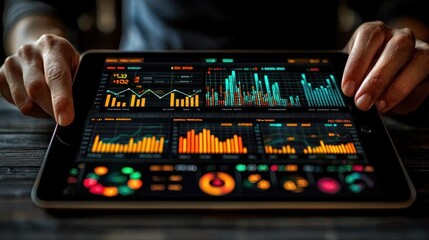 Leinwandbilder - Hands Interacting with a Tablet Displaying Stock Market Data