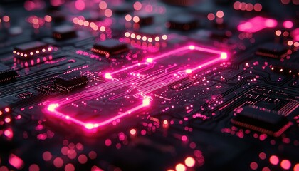 Poster - Illuminated Circuit Board with Glowing Pink Lines