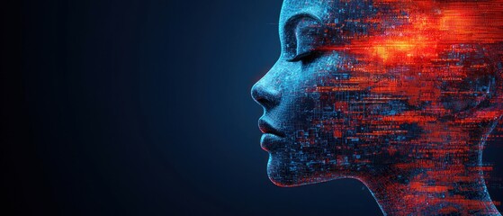 Poster - Digital Portrait of a Woman's Face Composed of Circuitry and Code