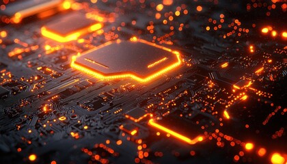 Aufkleber - Glowing Circuit Board with Orange LEDs