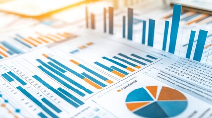 An illustration of financial data documents graph charts reports statistics marketing research development planning management strategy analysis accounting. An illustration of a business technology