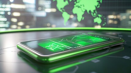 Poster - The financial graph and technology element of a mobile phone rendered in 3D