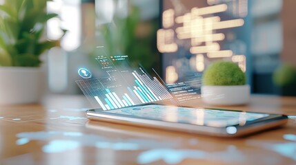 Poster - Graph of financial data and technology element on a mobile phone in 3D