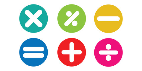 Aufkleber - mathematical icon set - includes plus, minus, multiply, divide, equals and percentage icons/symbols 