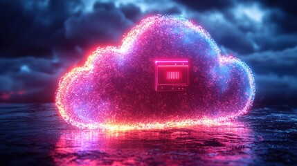 Poster - Neon Cloud with a Digital Interface