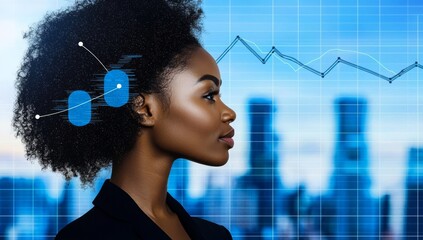 Poster - Silhouettes of women against cityscapes and data visualizations