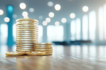 Poster - financial concept showing stacking of coins of growth to profit.