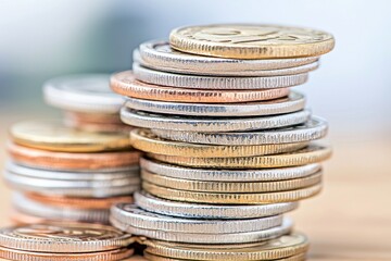 Poster - an investment and financial concept with a close-up of stacks of growth to profit coins.