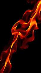 abstract blazing fire flame on black background intense orange red colors heat energy vertical format