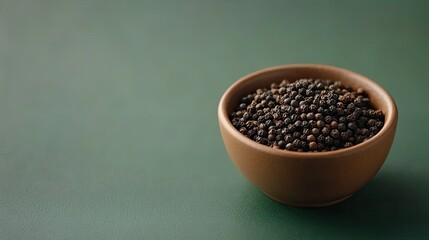 A simple bowl of ground black pepper, placed on a green surface, offering a visually striking contrast between spice and background.