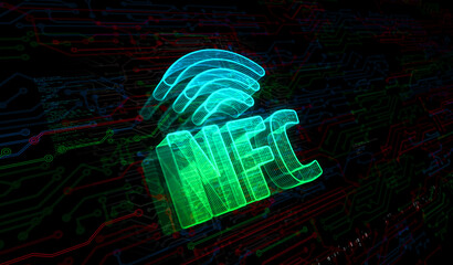 Wall Mural - NFC wireless pay mobile technology symbol digital concept 3d illustration